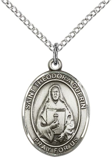 STERLING SILVER ST THEODORA PENDANT WITH CHAIN - 3/4" x 1/2"
