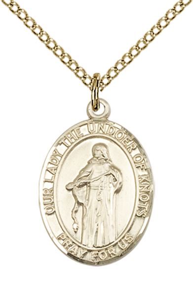 14KT GOLD FILLED OUR LADY OF KNOTS PENDANT WITH CHAIN - 3/4" x 1/2"