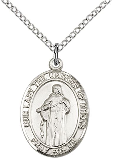 STERLING SILVER OUR LADY OF KNOTS PENDANT WITH CHAIN - 3/4" x 1/2"