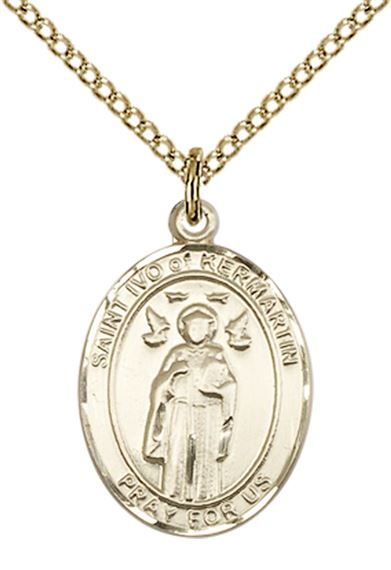 14KT GOLD FILLED ST IVO PENDANT WITH CHAIN - 3/4" x 1/2"