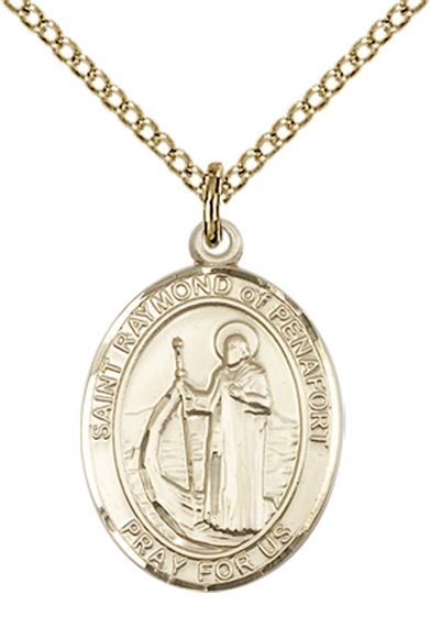 14KT GOLD FILLED ST RAYMOND OF PENAFORT PENDANT WITH CHAIN - 3/4" x 1/2"