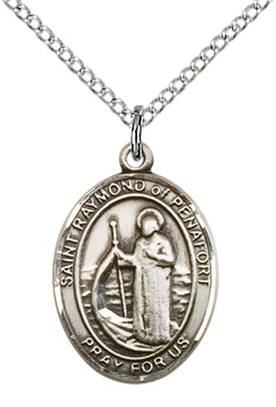 STERLING SILVER ST RAYMOND OF PENAFORT PENDANT WITH CHAIN - 3/4" x 1/2"