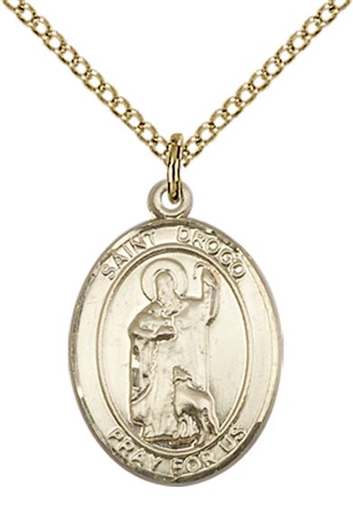 14KT GOLD FILLED ST DROGO PENDANT WITH CHAIN - 3/4" x 1/2"