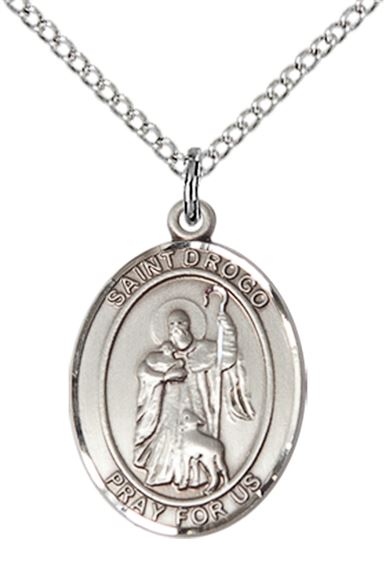 STERLING SILVER ST DROGO PENDANT WITH CHAIN - 3/4" x 1/2"