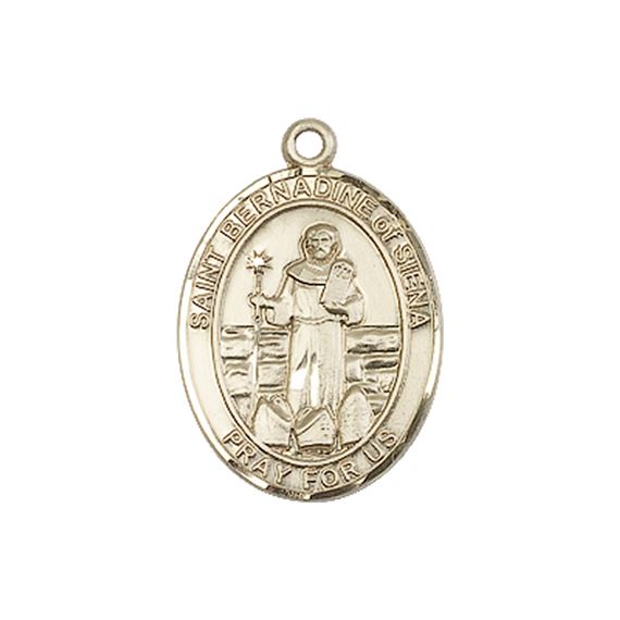 14KT GOLD ST BERNADINE OF SIENNA MEDAL - 3/4" x 1/2"