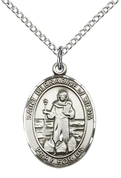 STERLING SILVER ST BERNADINE OF SIENNA PENDANT WITH CHAIN - 3/4" x 1/2"