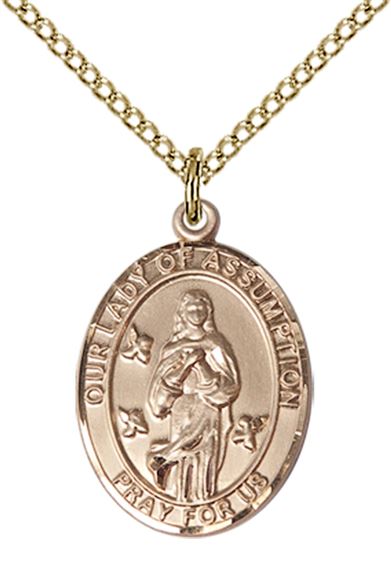 14KT GOLD FILLED OUR LADY OF ASSUMPTION PENDANT WITH CHAIN - 3/4" x 1/2"