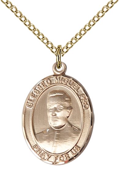 14KT GOLD FILLED BLESSED MIGUEL PRO PENDANT WITH CHAIN - 3/4" x 1/2"