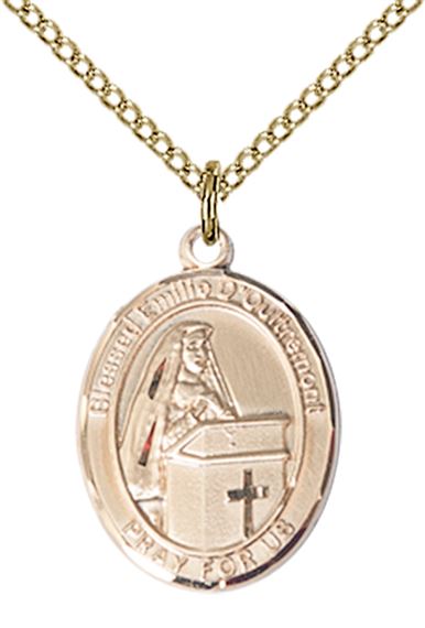 14KT GOLD FILLED BLESSED EMILEE DOULTREMONT PENDANT WITH CHAIN - 3/4" x 1/2"