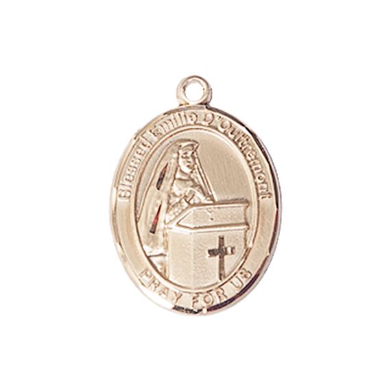 14KT GOLD BLESSED EMILEE DOULTREMONT MEDAL - 3/4" x 1/2"