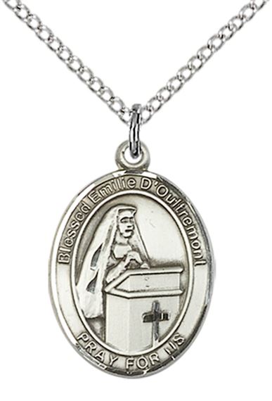 STERLING SILVER BLESSED EMILEE DOULTREMONT PENDANT WITH CHAIN - 3/4" x 1/2"