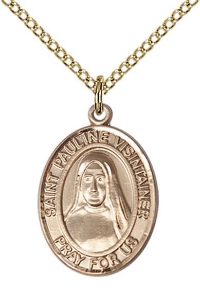 14KT GOLD FILLED ST PAULINE VISINTAINER PENDANT WITH CHAIN - 3/4" x 1/2"