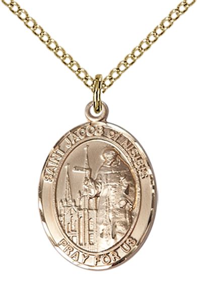 14KT GOLD FILLED ST JACOB OF NISIBIS PENDANT WITH CHAIN - 3/4" x 1/2"