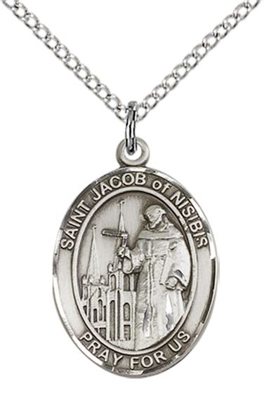 STERLING SILVER ST JACOB OF NISIBIS PENDANT WITH CHAIN - 3/4" x 1/2"