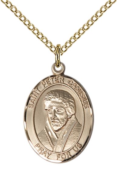 14KT GOLD FILLED ST PETER CANISIUS PENDANT WITH CHAIN - 3/4" x 1/2"