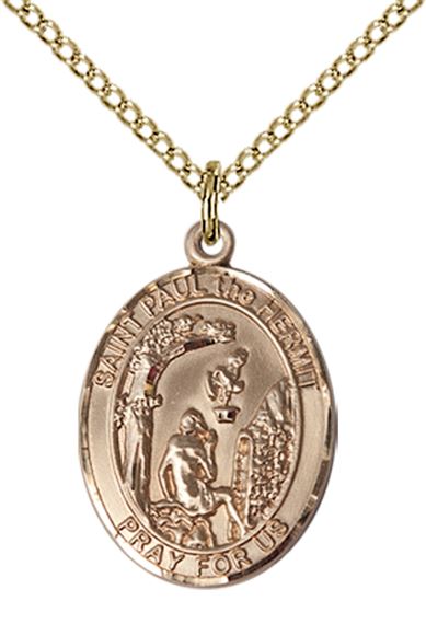 14KT GOLD FILLED PAUL THE HERMIT PENDANT WITH CHAIN - 3/4" x 1/2"