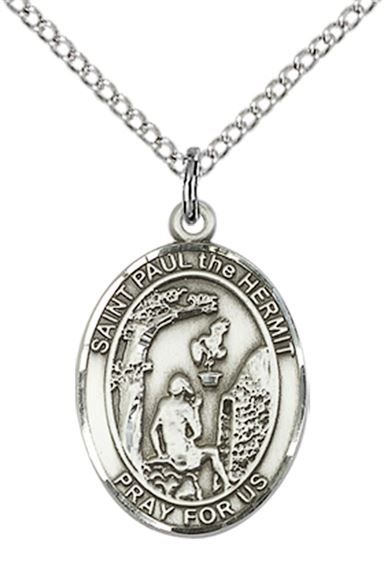STERLING SILVER PAUL THE HERMIT PENDANT WITH CHAIN - 3/4" x 1/2"
