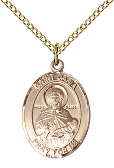 14KT GOLD FILLED ST DARIA PENDANT WITH CHAIN - 3/4" x 1/2"