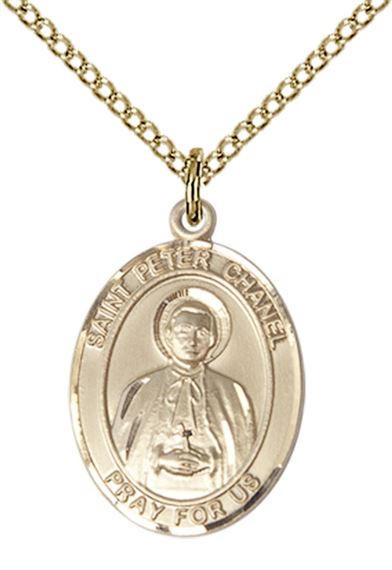 14KT GOLD FILLED ST PETER CHANEL PENDANT WITH CHAIN - 3/4" x 1/2"