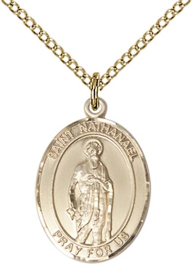 14KT GOLD FILLED ST NATHANAEL PENDANT WITH CHAIN - 3/4" x 1/2"