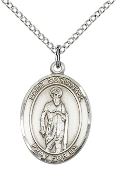 STERLING SILVER ST NATHANAEL PENDANT WITH CHAIN - 3/4" x 1/2"