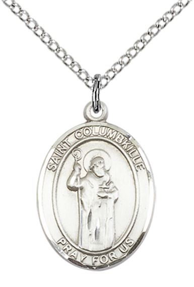 STERLING SILVER ST COLUMBKILLE PENDANT WITH CHAIN - 3/4" x 1/2"