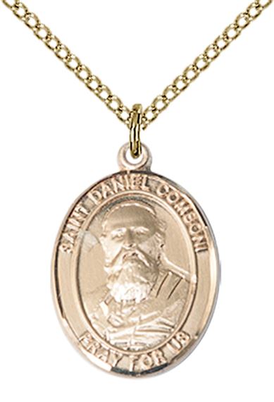 14KT GOLD FILLED ST DANIEL COMBONI PENDANT WITH CHAIN - 3/4" x 1/2"