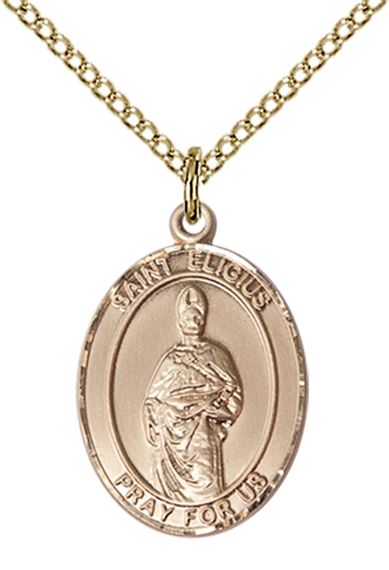 14KT GOLD FILLED ST ELIGIUS PENDANT WITH CHAIN - 3/4" x 1/2"