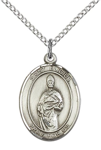 STERLING SILVER ST ELIGIUS PENDANT WITH CHAIN - 3/4" x 1/2"