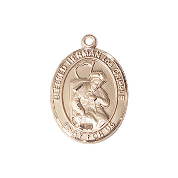 14KT GOLD BLESSED HERMAN THE CRIPPLE MEDAL - 3/4" x 1/2"