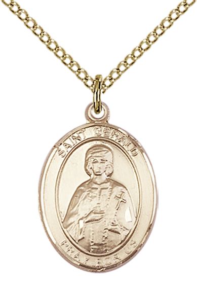 14KT GOLD FILLED ST GERALD PENDANT WITH CHAIN - 3/4" x 1/2"