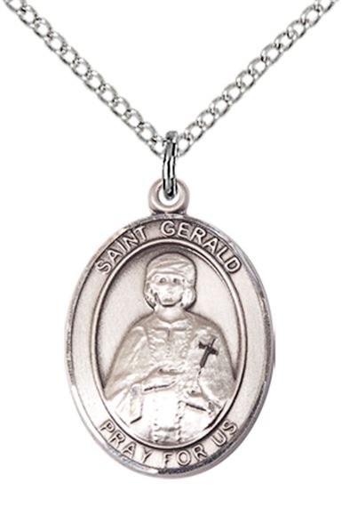STERLING SILVER ST GERALD PENDANT WITH CHAIN - 3/4" x 1/2"