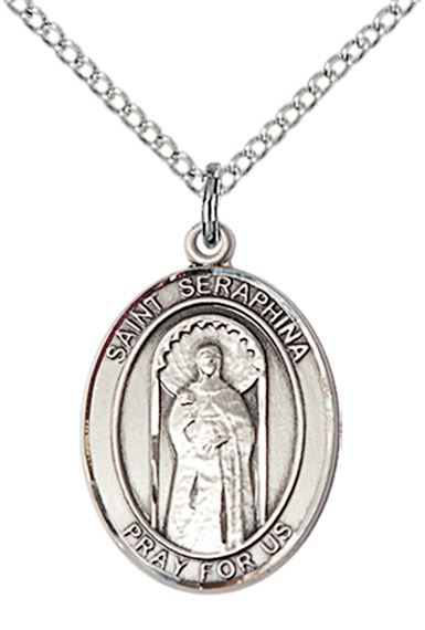 STERLING SILVER ST SERAPHINA PENDANT WITH CHAIN - 3/4" x 1/2"
