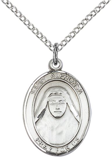 STERLING SILVER ST ALPHONSA PENDANT WITH CHAIN - 3/4" x 1/2"