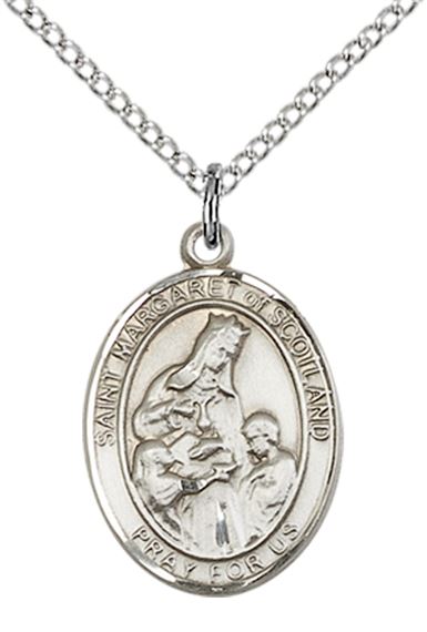STERLING SILVER ST MARGARET OF SCOTLAND PENDANT WITH CHAIN - 3/4" x 1/2"