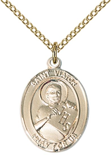 14KT GOLD FILLED ST VIATOR OF BERGAMO PENDANT WITH CHAIN - 3/4" x 1/2"