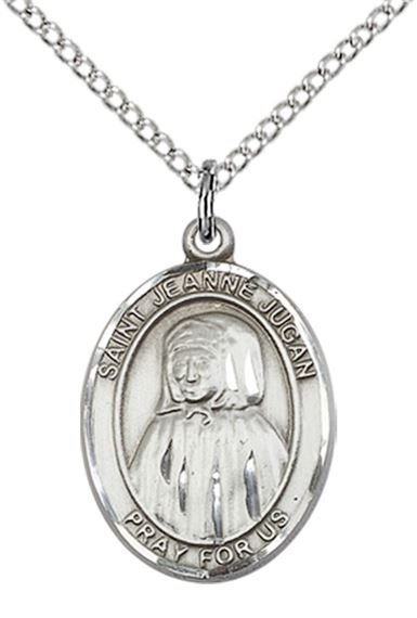 STERLING SILVER ST JEANNE JUGAN PENDANT WITH CHAIN - 3/4" x 1/2"