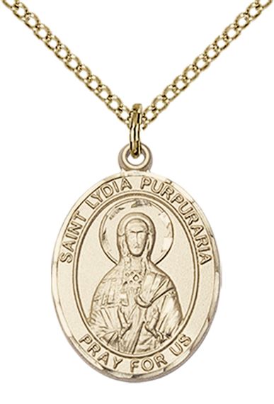 14KT GOLD FILLED ST LYDIA PURPURARIA PENDANT WITH CHAIN - 3/4" x 1/2"