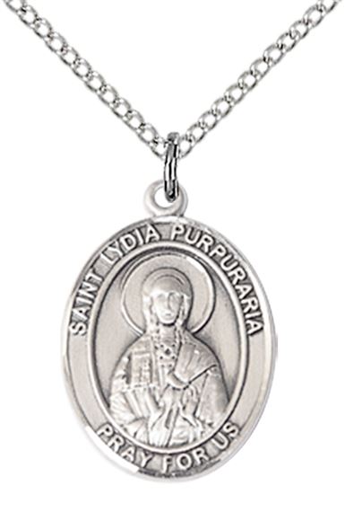 STERLING SILVER ST LYDIA PURPURARIA PENDANT WITH CHAIN - 3/4" x 1/2"