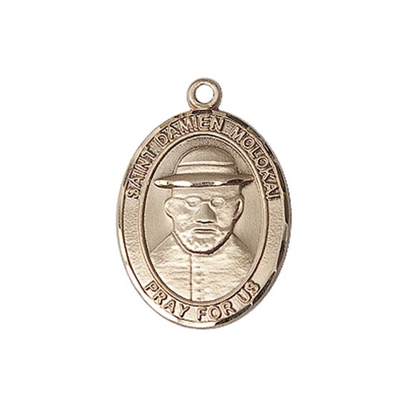 14KT GOLD ST DAMIEN OF MOLOKAI MEDAL - 3/4" x 1/2"