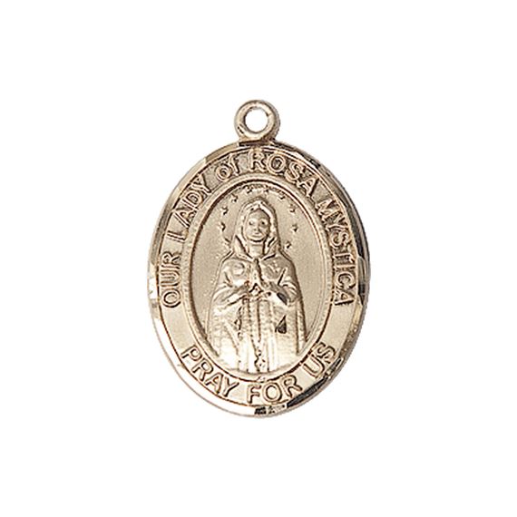14KT GOLD OUR LADY OF ROSA MYSTICA MEDAL - 3/4" x 1/2"