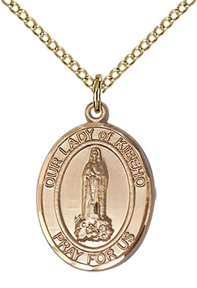 14KT GOLD FILLED OUR LADY OF KIBEHO PENDANT WITH CHAIN - 3/4" x 1/2"