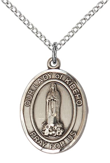 STERLING SILVER OUR LADY OF KIBEHO PENDANT WITH CHAIN - 3/4" x 1/2"