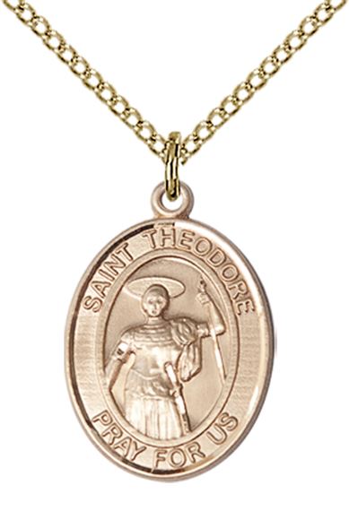14KT GOLD FILLED ST THEODORE STRATELATES PENDANT WITH CHAIN - 3/4" x 1/2"