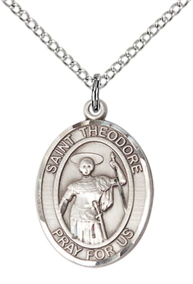 STERLING SILVER ST THEODORE STRATELATES PENDANT WITH CHAIN - 3/4" x 1/2"