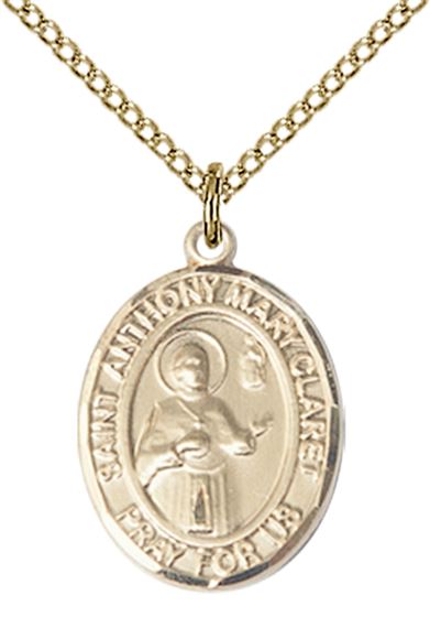14KT GOLD FILLED ST ANTHONY MARY CLARET PENDANT WITH CHAIN - 3/4" x 1/2"