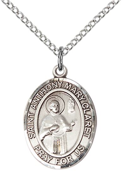 STERLING SILVER ST ANTHONY MARY CLARET PENDANT WITH CHAIN - 3/4" x 1/2"