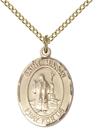 14KT GOLD FILLED ST MARON PENDANT WITH CHAIN - 3/4" x 1/2"