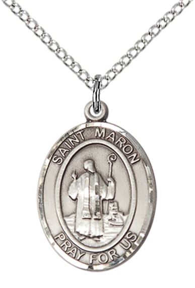 STERLING SILVER ST MARON PENDANT WITH CHAIN - 3/4" x 1/2"
