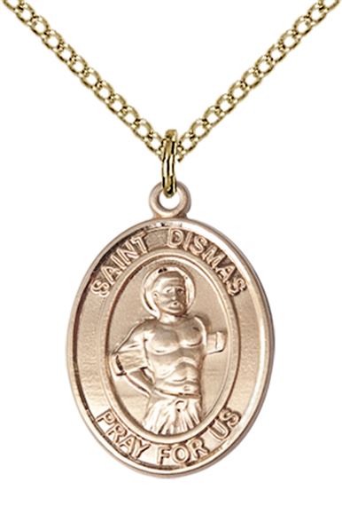 14KT GOLD FILLED ST DISMAS PENDANT WITH CHAIN - 3/4" x 1/2"